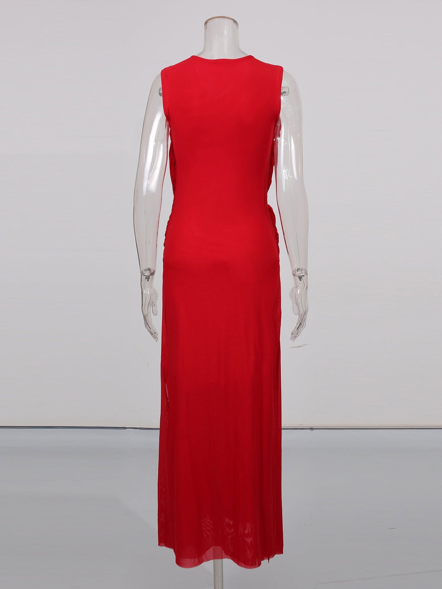 Red Sleeveless Knotted Ruched Maxi Dress - SISPELL