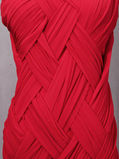 Red Sleeveless Knotted Ruched Maxi Dress - SISPELL