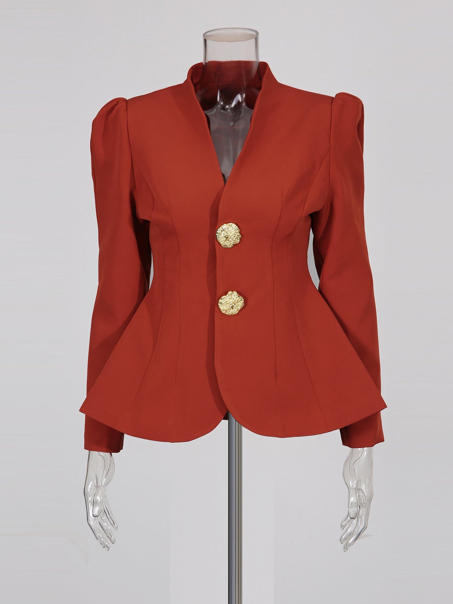 Red Suit Set with Gold Button & Peplum Blazer - SISPELL