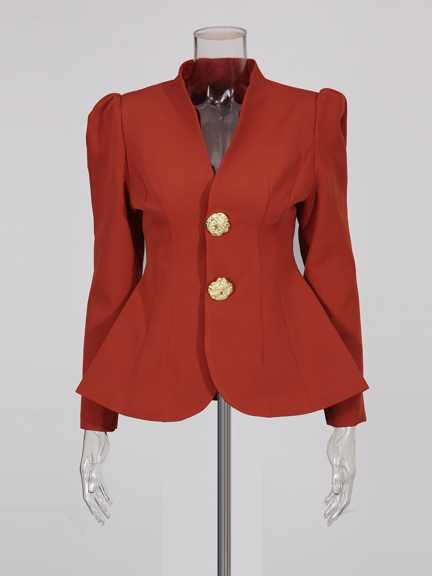 Red Suit Set with Gold Button & Peplum Blazer - SISPELL