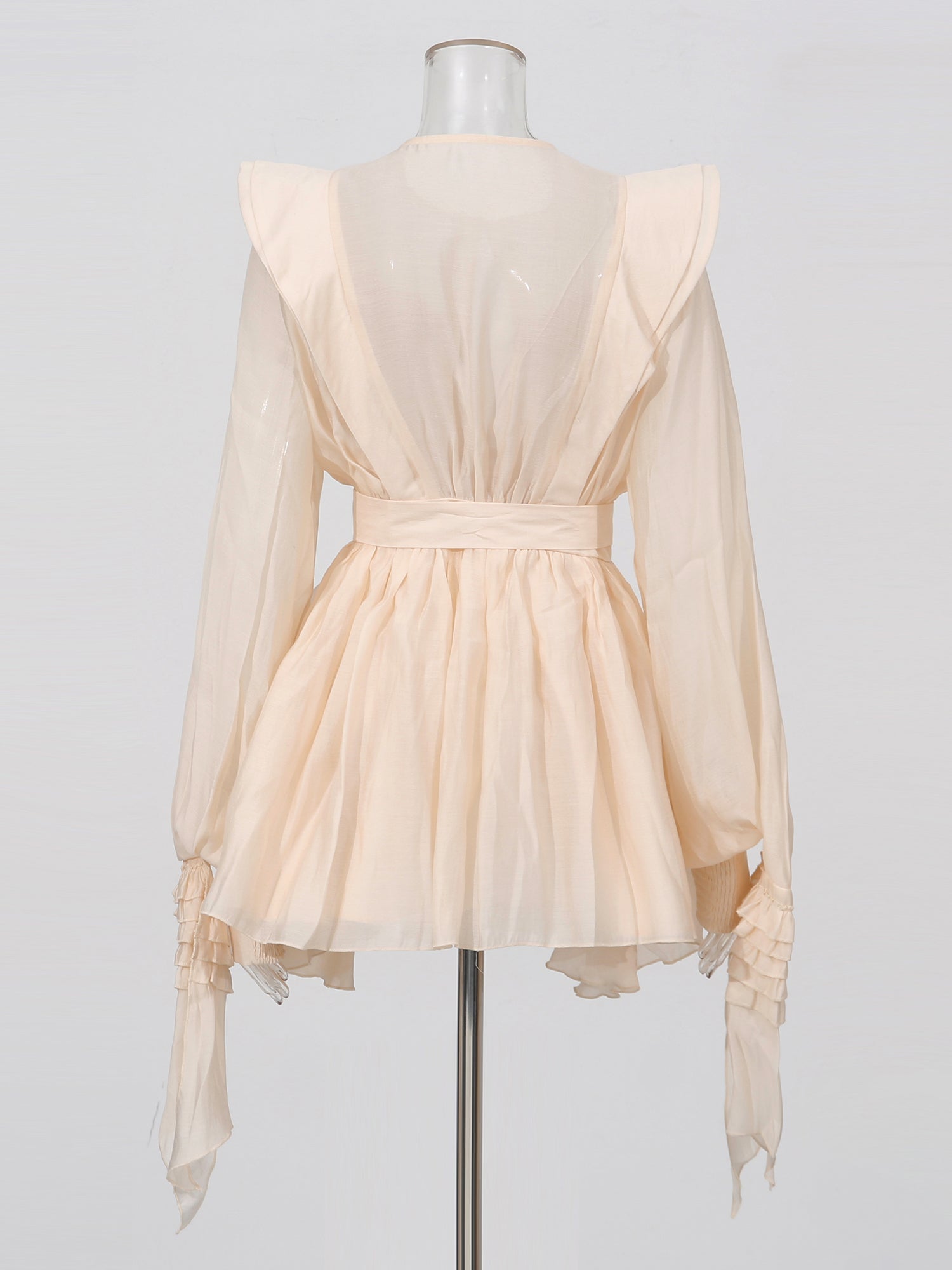Romantic Apricot Ruffled Tiered Mini Dress with Belt - SISPELL