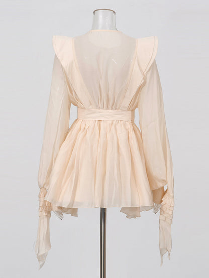Romantic Apricot Ruffled Tiered Mini Dress with Belt - SISPELL