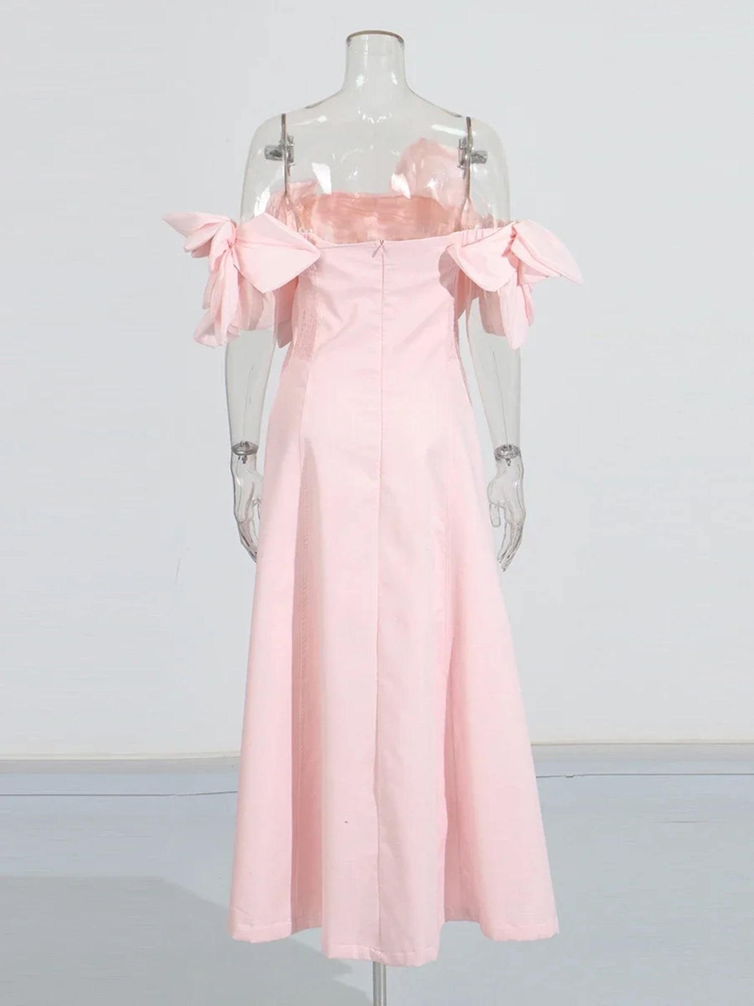 Romantic Pink Off - Shoulder Floral Applique Maxi Dress - SISPELL