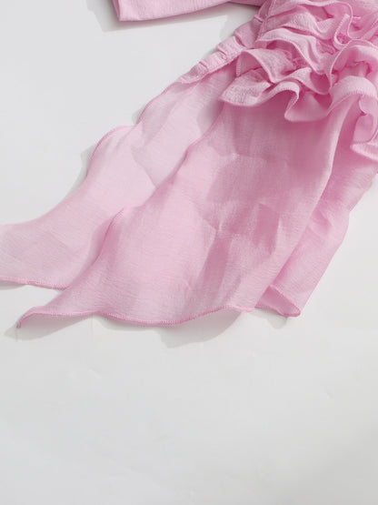 Romantic Pink Ruffled Tiered Mini Dress with Belt - SISPELL