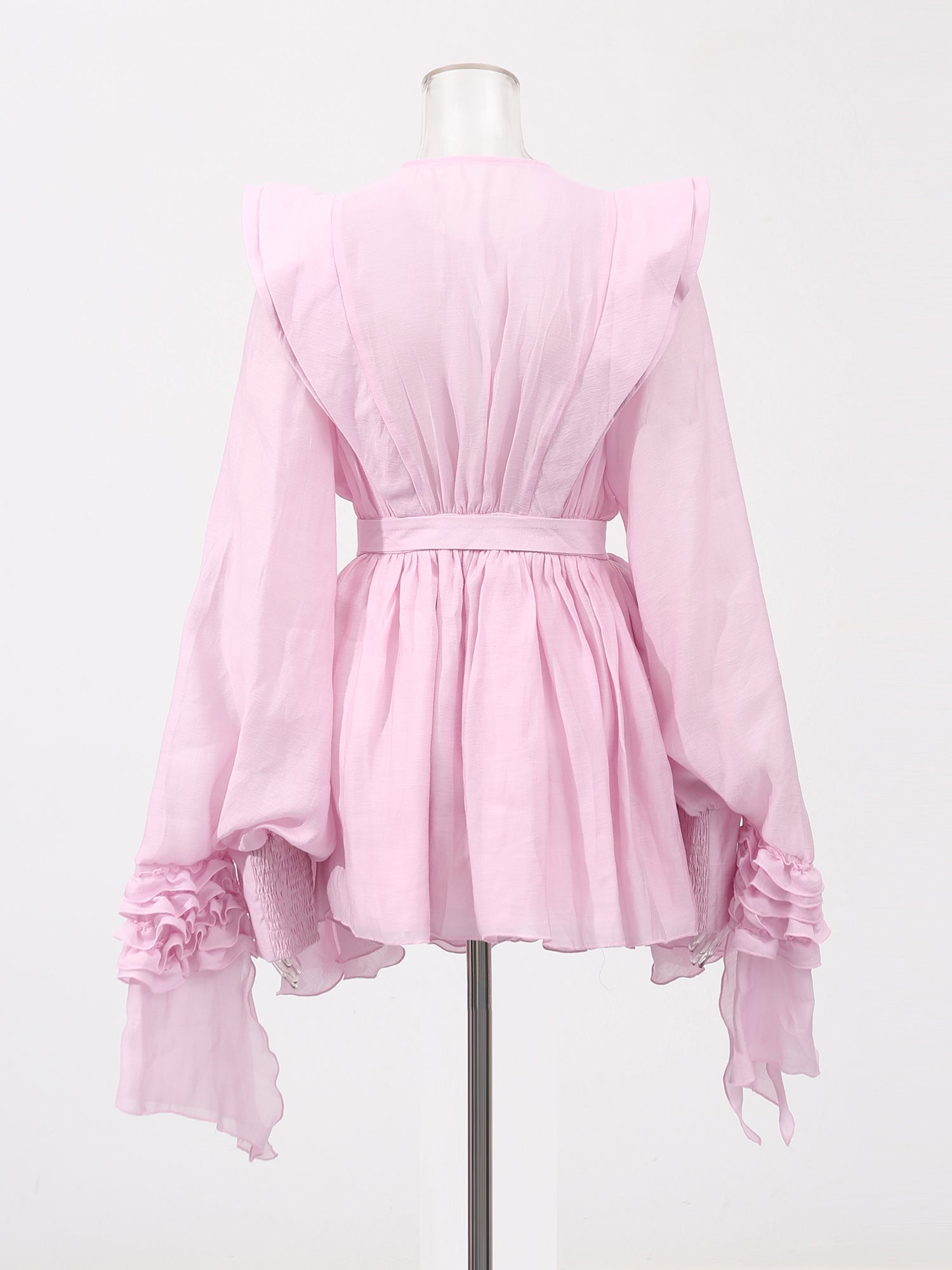 Romantic Pink Ruffled Tiered Mini Dress with Belt - SISPELL