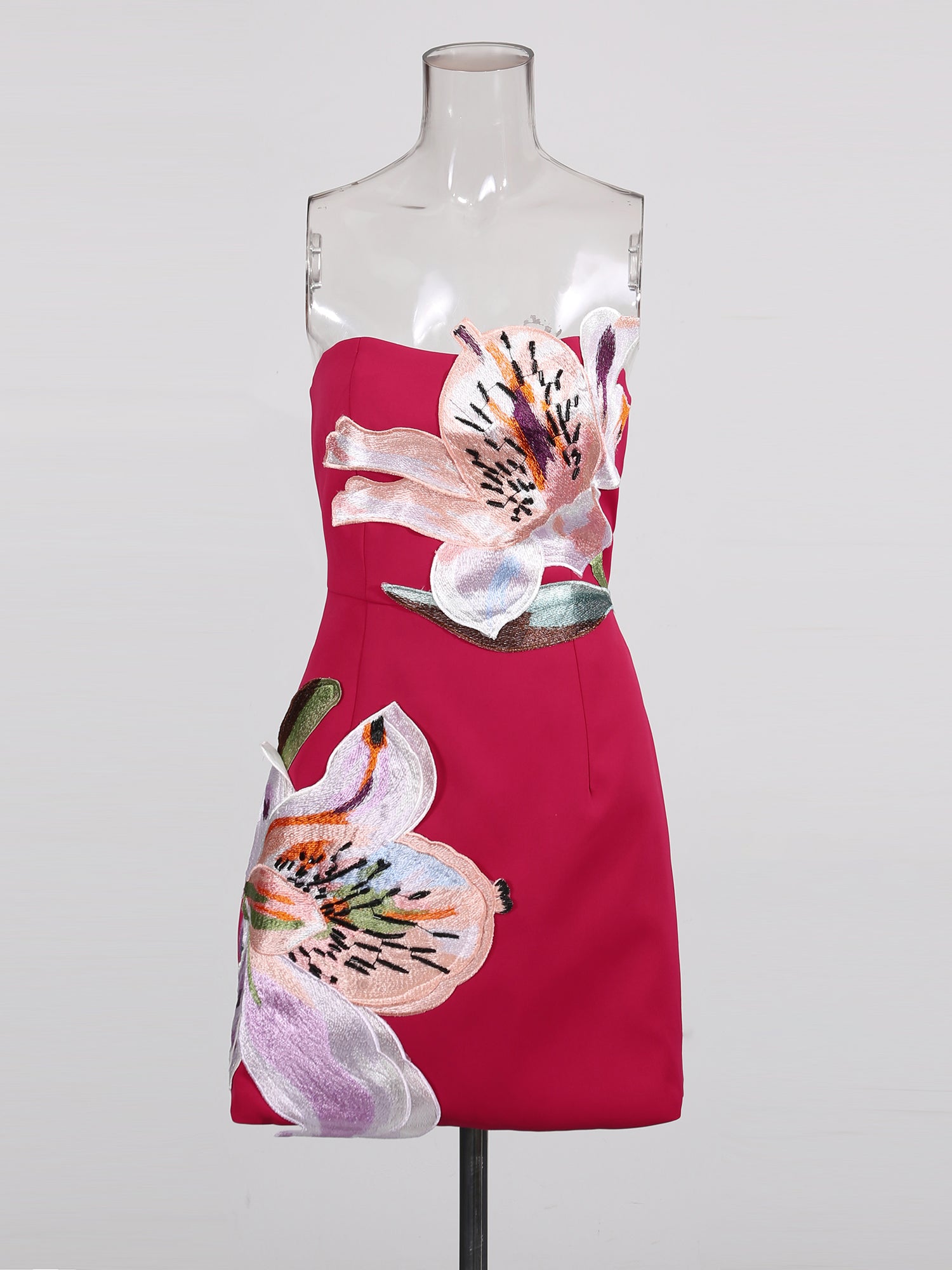 Rose Strapless Mini Dress with Floral Embroidery - SISPELL