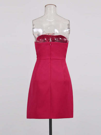 Rose Strapless Mini Dress with Floral Embroidery - SISPELL