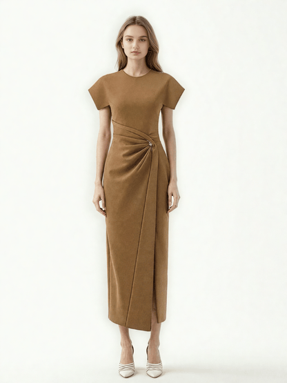 Round Neck Solid Long Dress - SISPELL