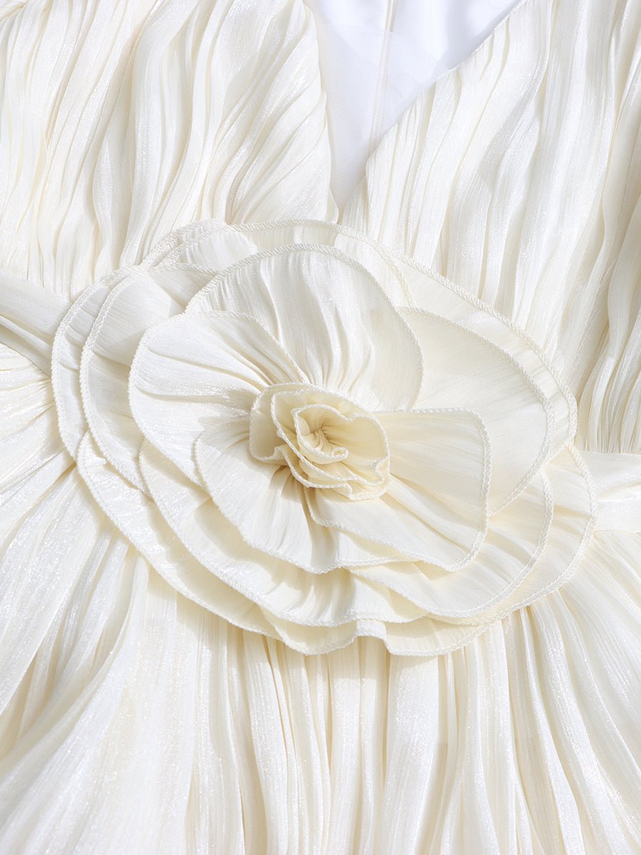 Ruched V - neck Solid Short Dress - SISPELL