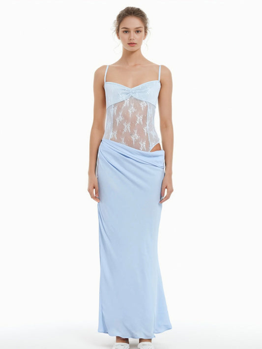 Sexy Mesh Patchwork Strap Long Dress - SISPELL