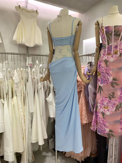 Sexy Mesh Patchwork Strap Long Dress - SISPELL