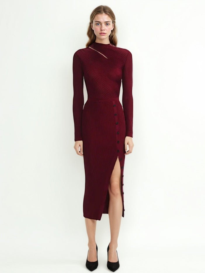 Side Split Hollow Out Midi Dress - SISPELL