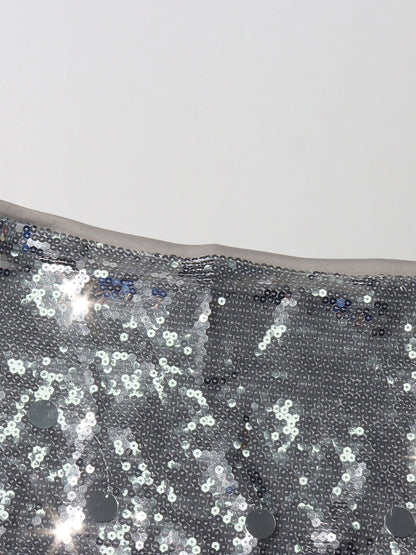 Silver Sequin Maxi Skirt with Glitter - SISPELL