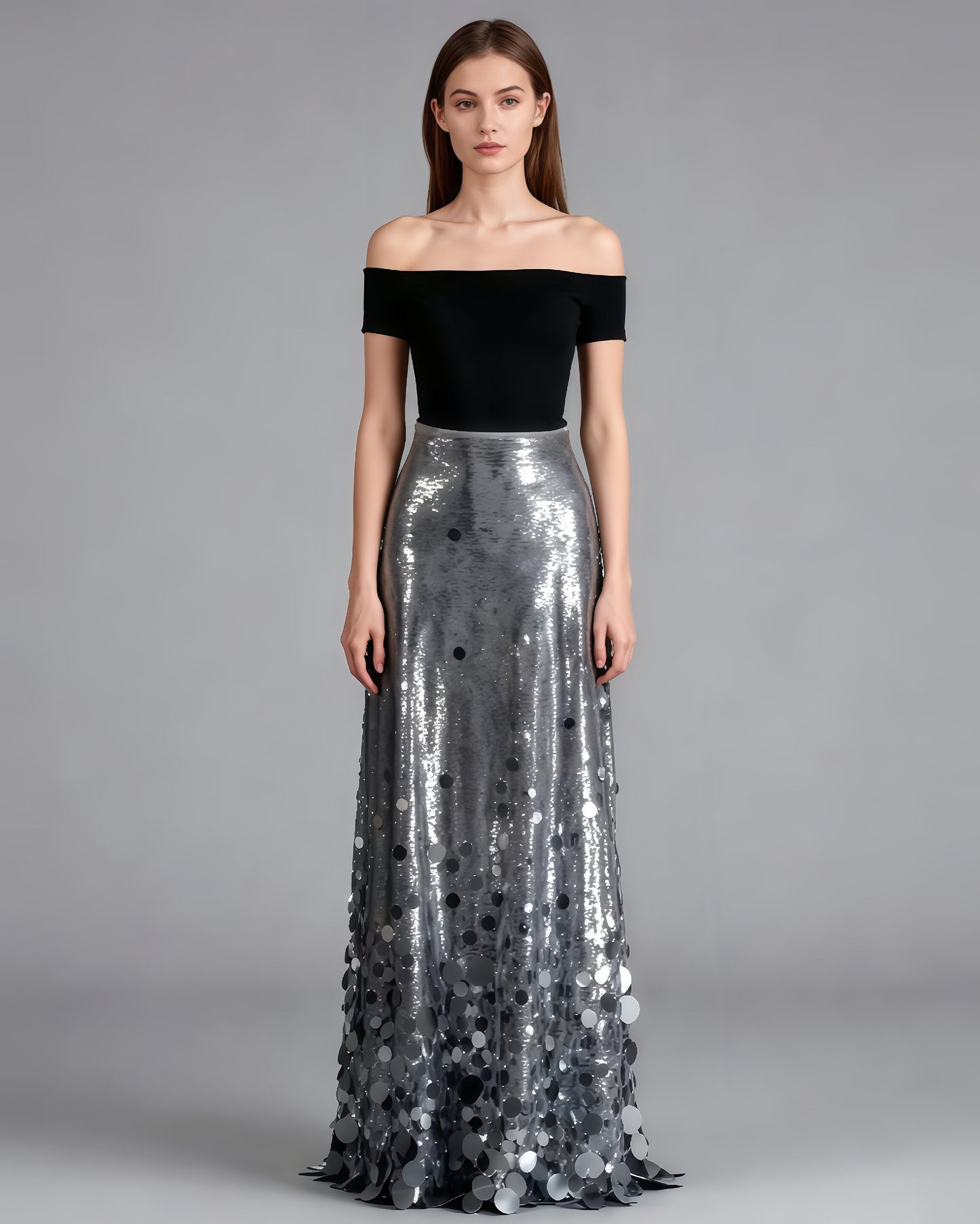 Silver Sequin Maxi Skirt with Glitter - SISPELL