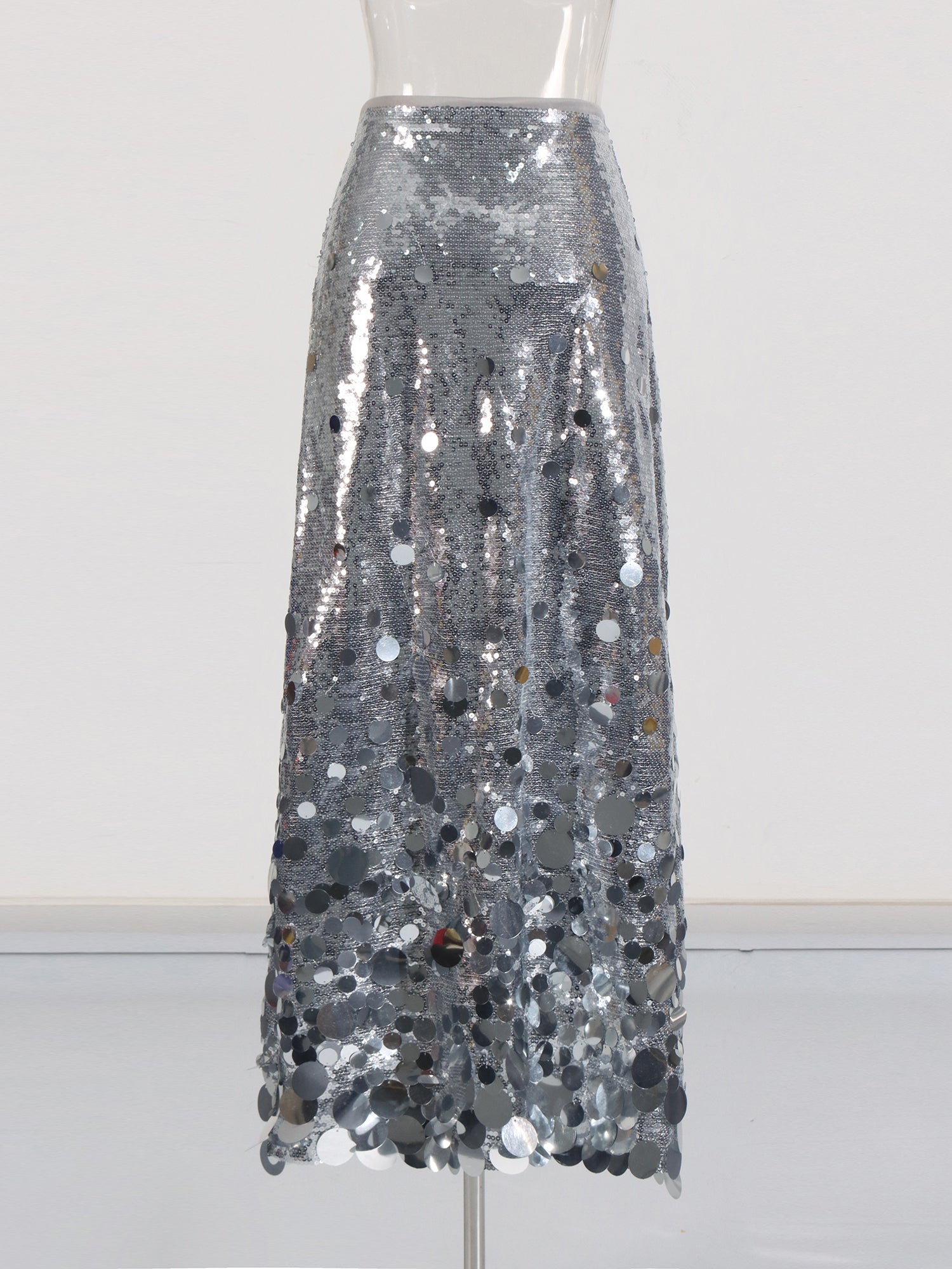 Silver Sequin Maxi Skirt with Glitter - SISPELL