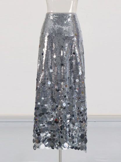 Silver Sequin Maxi Skirt with Glitter - SISPELL