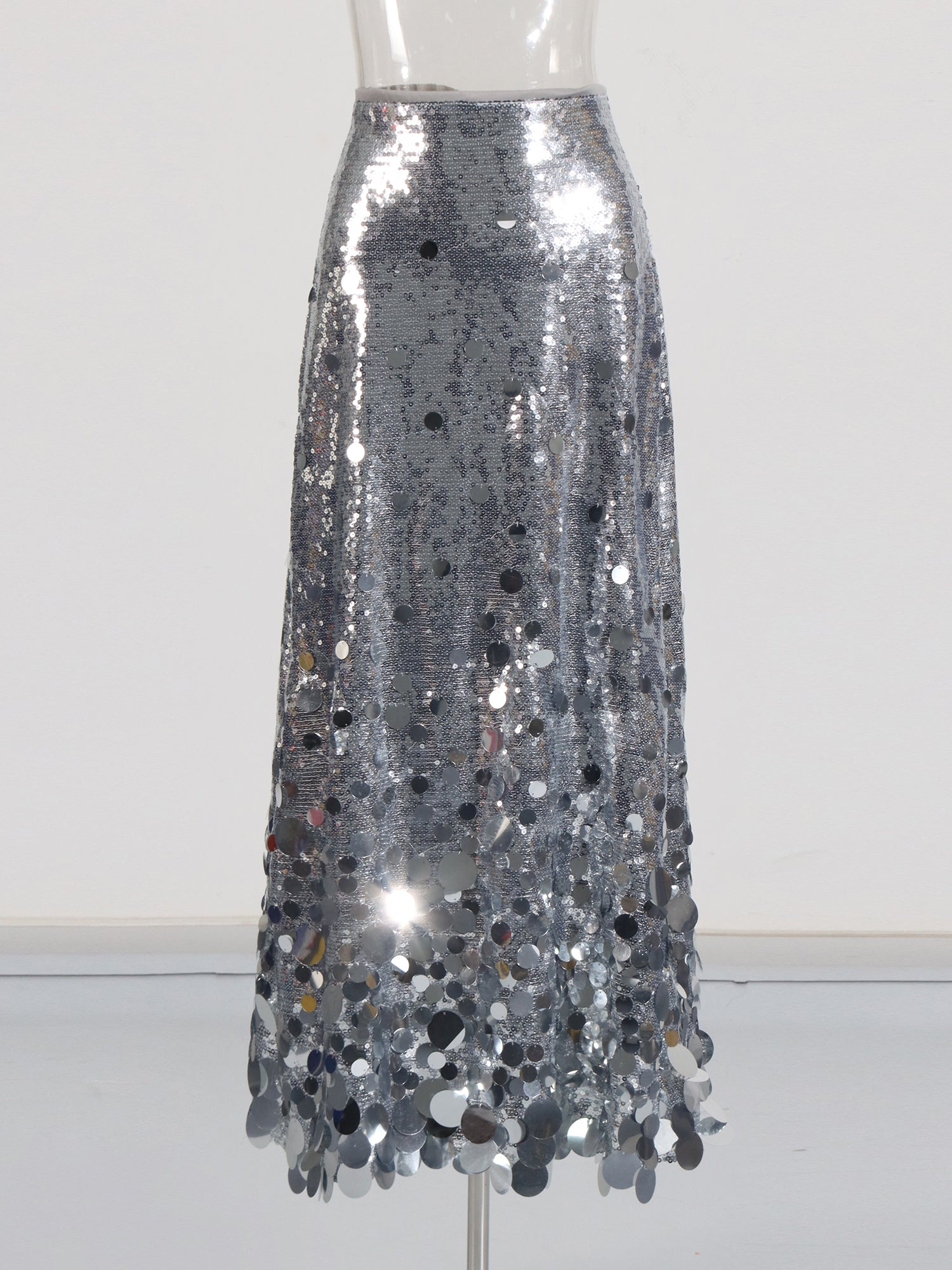 Silver Sequin Maxi Skirt with Glitter - SISPELL