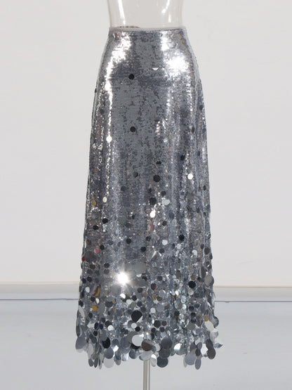 Silver Sequin Maxi Skirt with Glitter - SISPELL