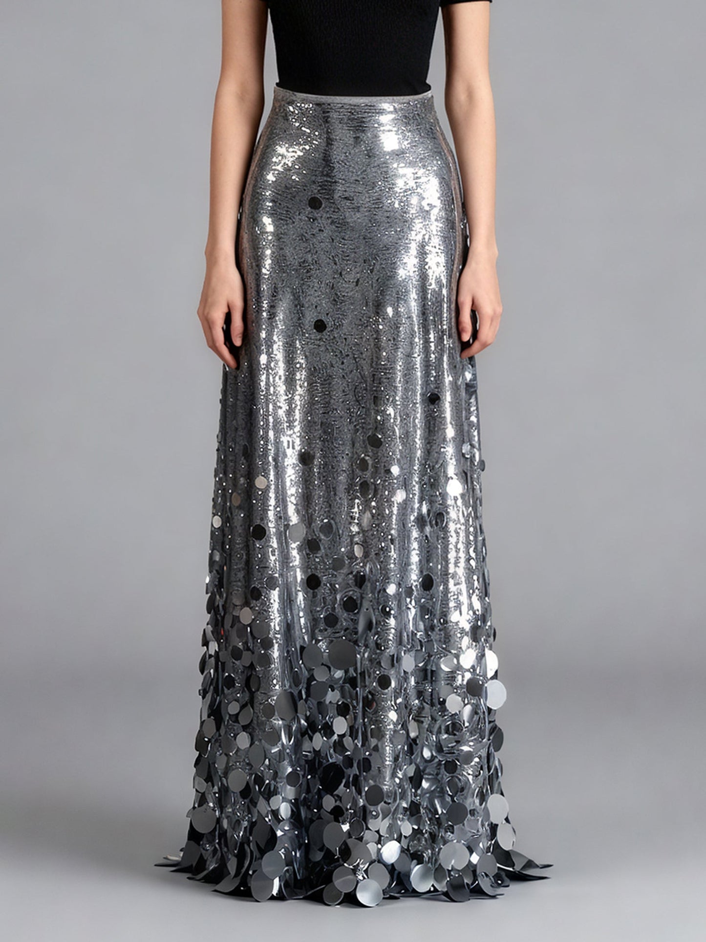 Silver Sequin Maxi Skirt with Glitter - SISPELL