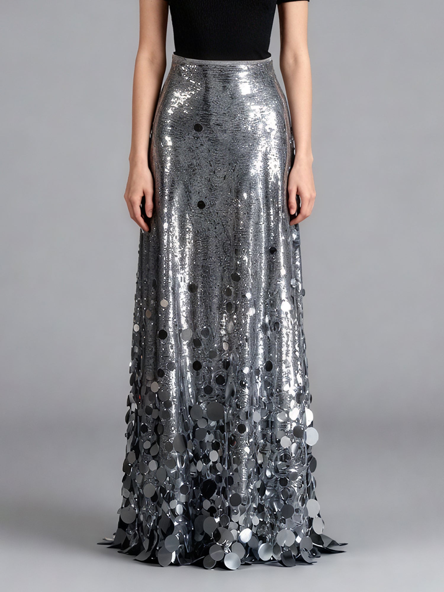 Silver Sequin Maxi Skirt with Glitter - SISPELL