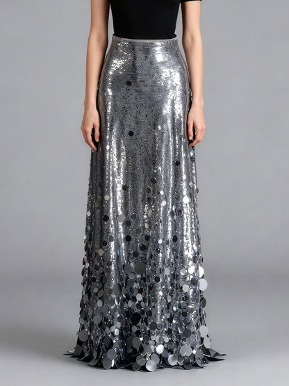 Silver Sequin Maxi Skirt with Glitter - SISPELL