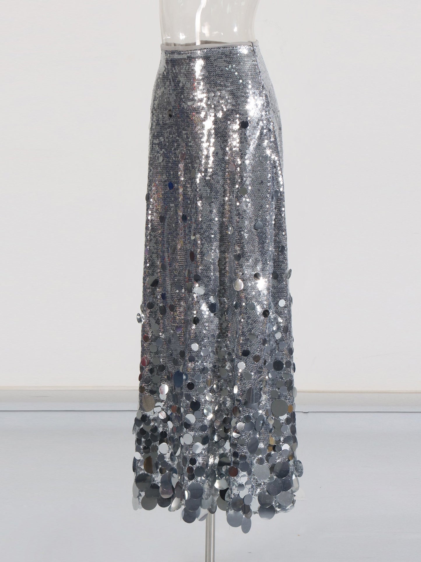 Silver Sequin Maxi Skirt with Glitter - SISPELL