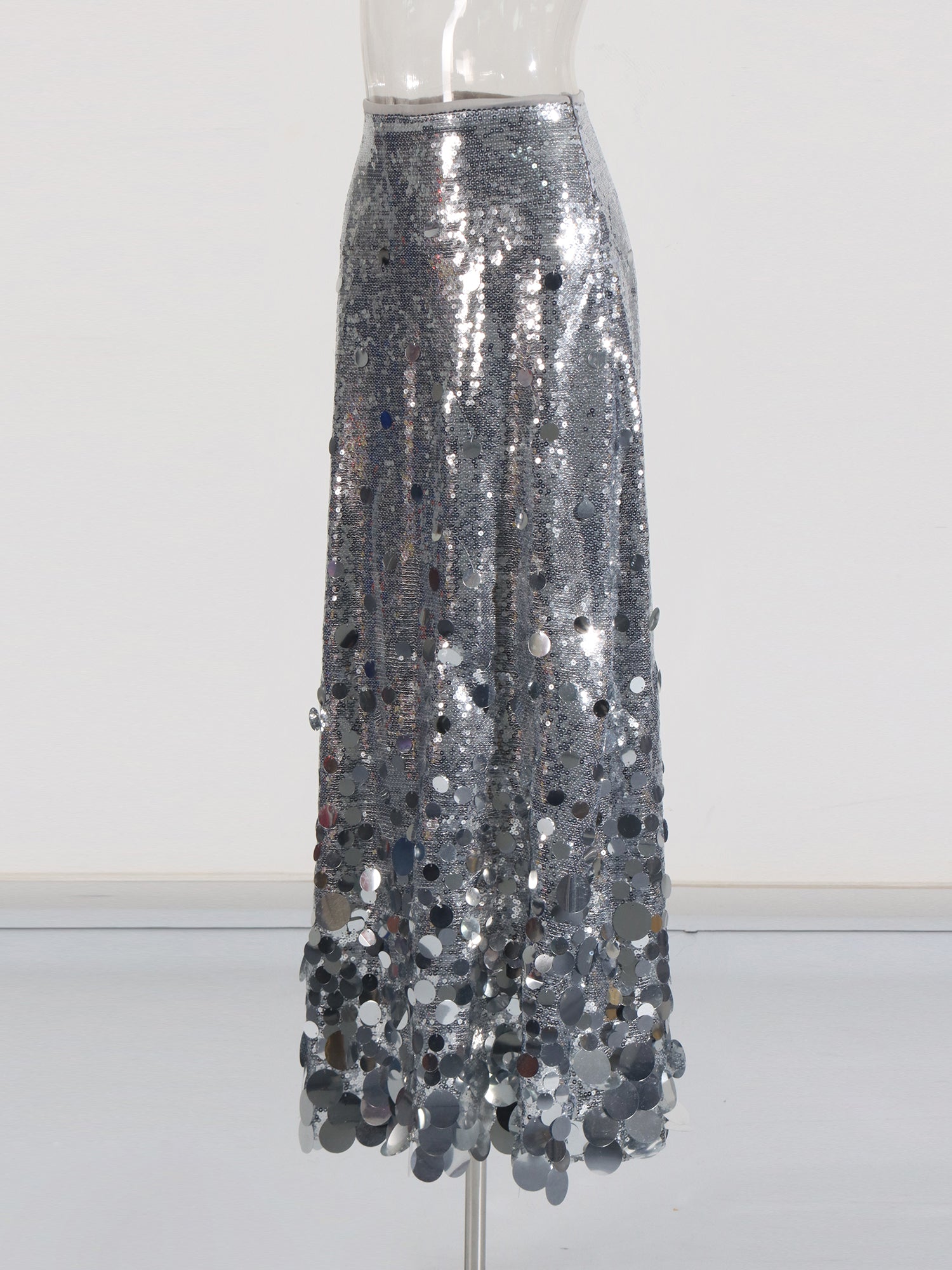Silver Sequin Maxi Skirt with Glitter - SISPELL