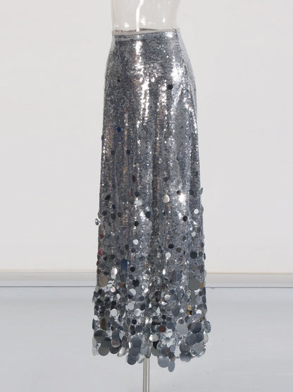 Silver Sequin Maxi Skirt with Glitter - SISPELL