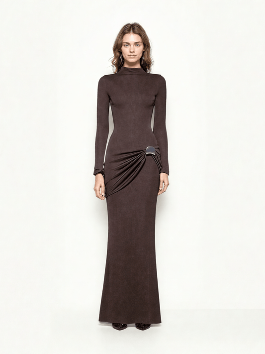 Solid Long Sleeves Long Dress - SISPELL