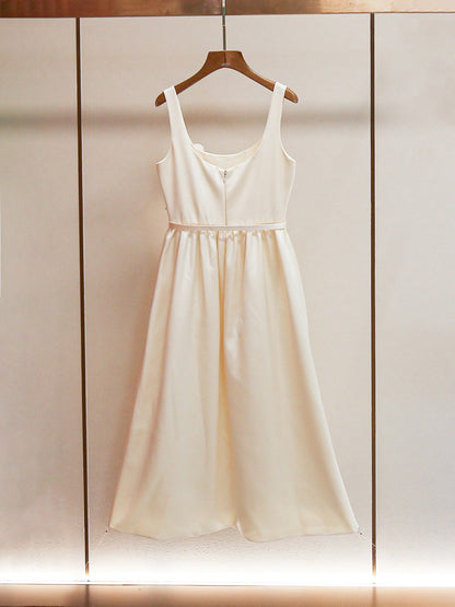 Solid Patchwork Flower Midi Dress - SISPELL