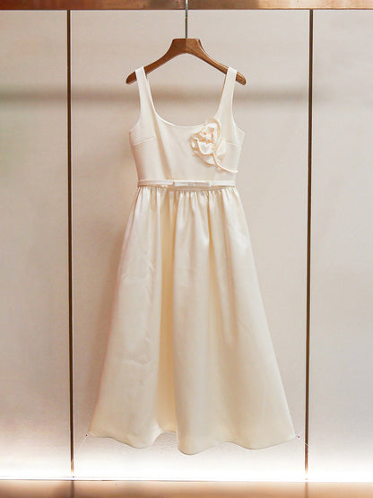 Solid Patchwork Flower Midi Dress - SISPELL