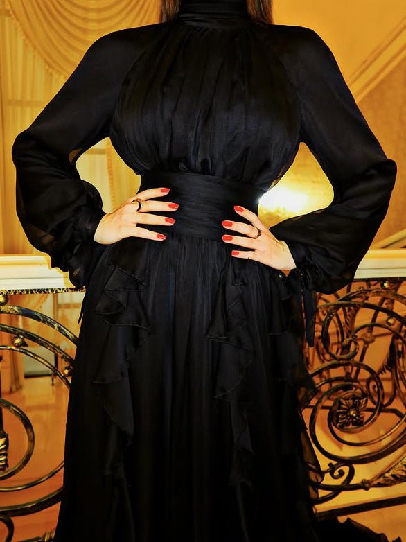 Solid Patchwork Ruffles Long Dress - SISPELL