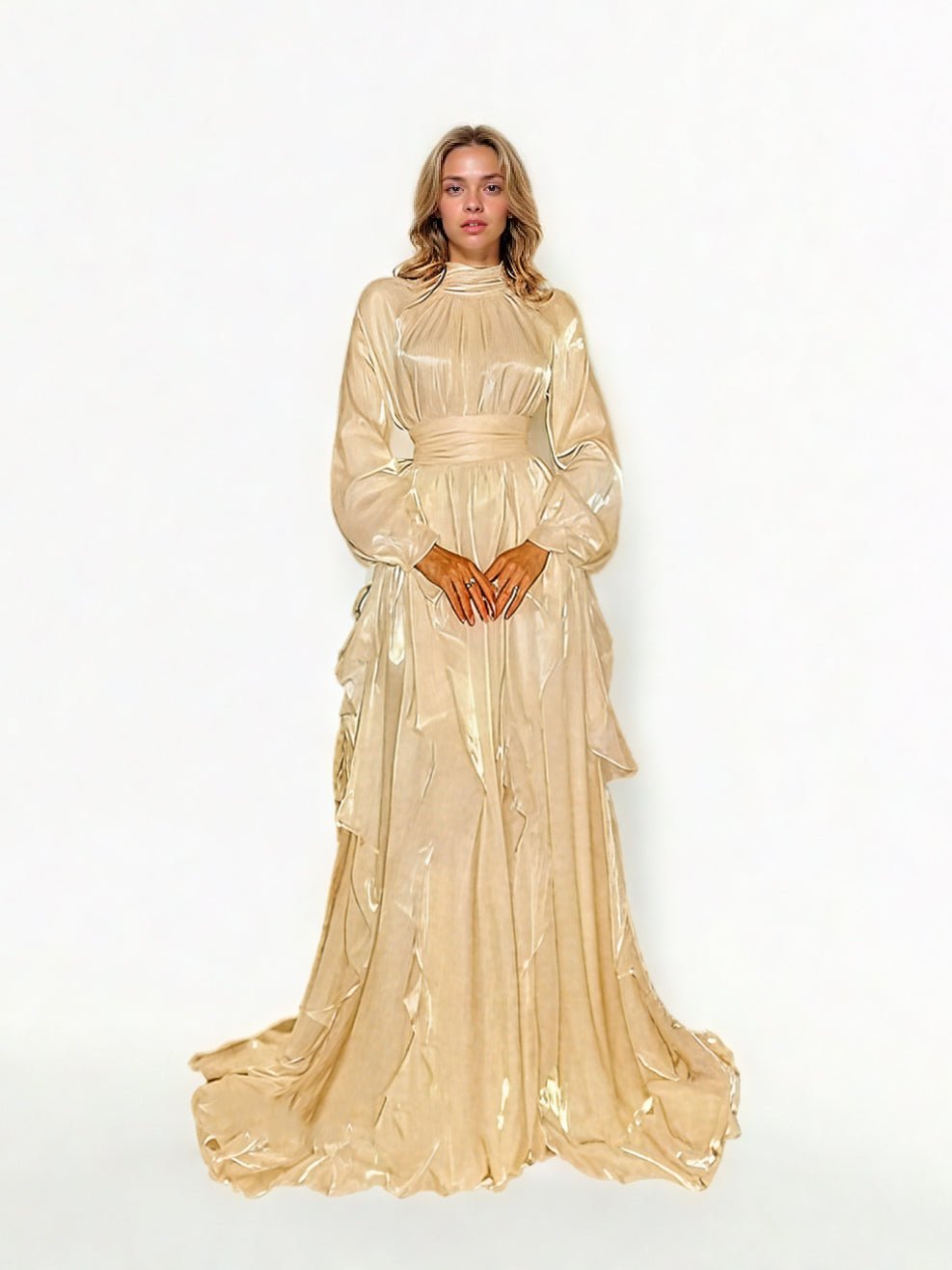 Solid Patchwork Ruffles Long Dress - SISPELL