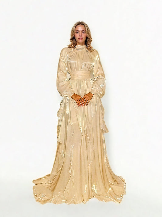 Solid Patchwork Ruffles Long Dress - SISPELL