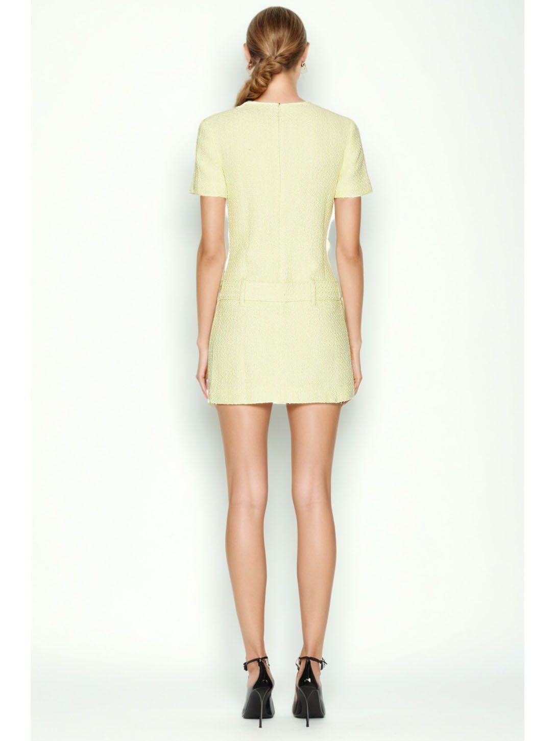 Solid Round Neck Belt Short Dress - SISPELL
