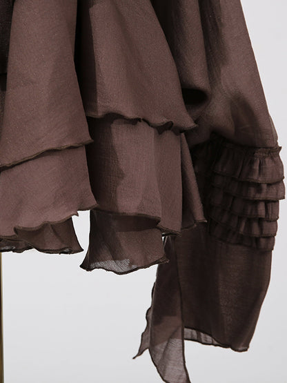 Sophisticated Coffee - Colored Ruffled Tiered Mini Dress with Belt - SISPELL