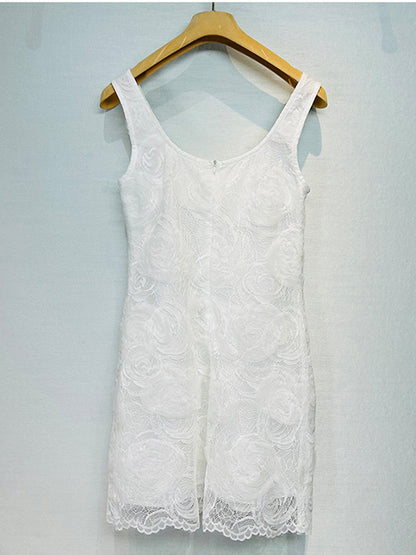 Square Collar Patchwork Diamonds Short Dress - SISPELL