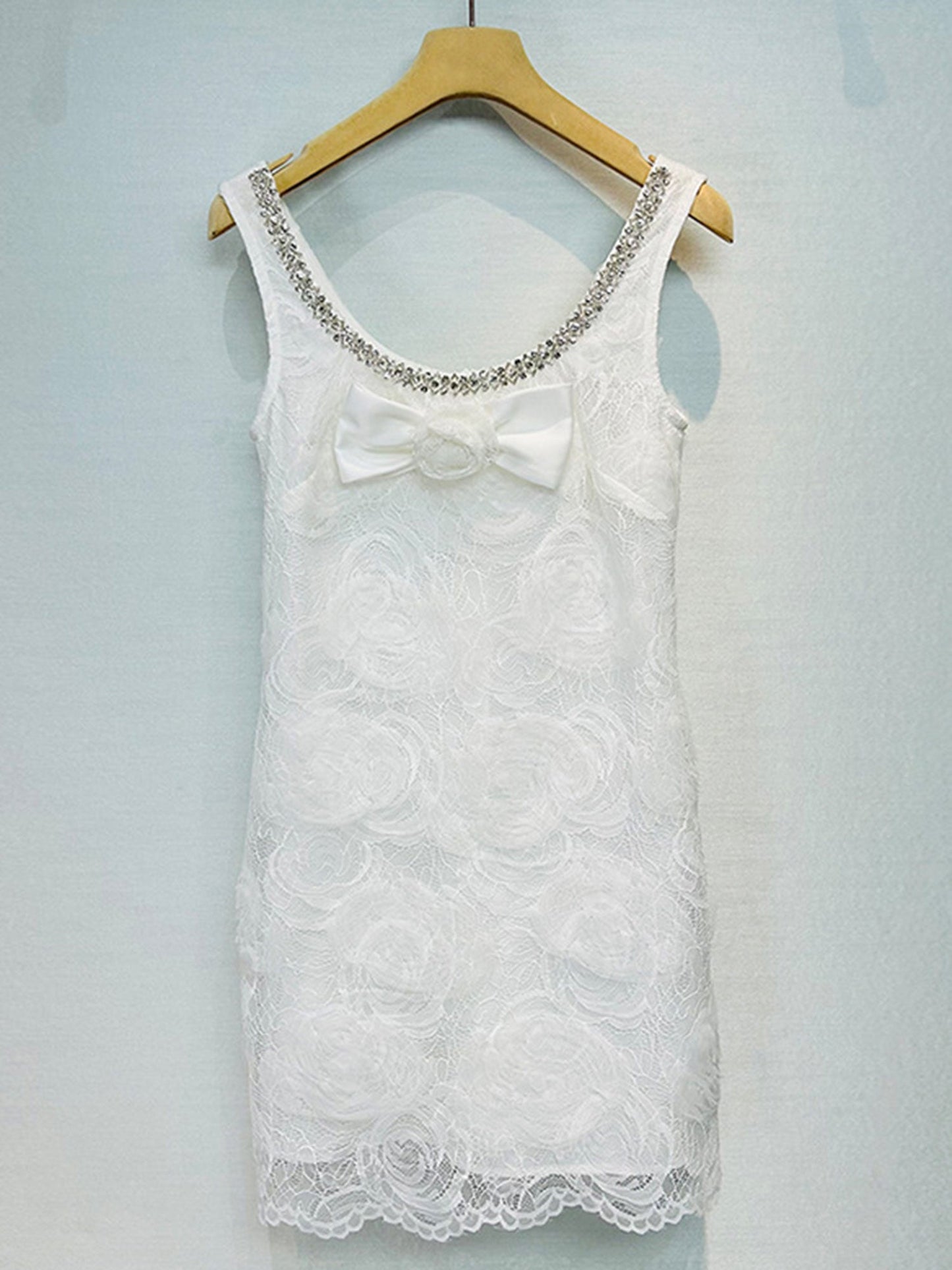 Square Collar Patchwork Diamonds Short Dress - SISPELL