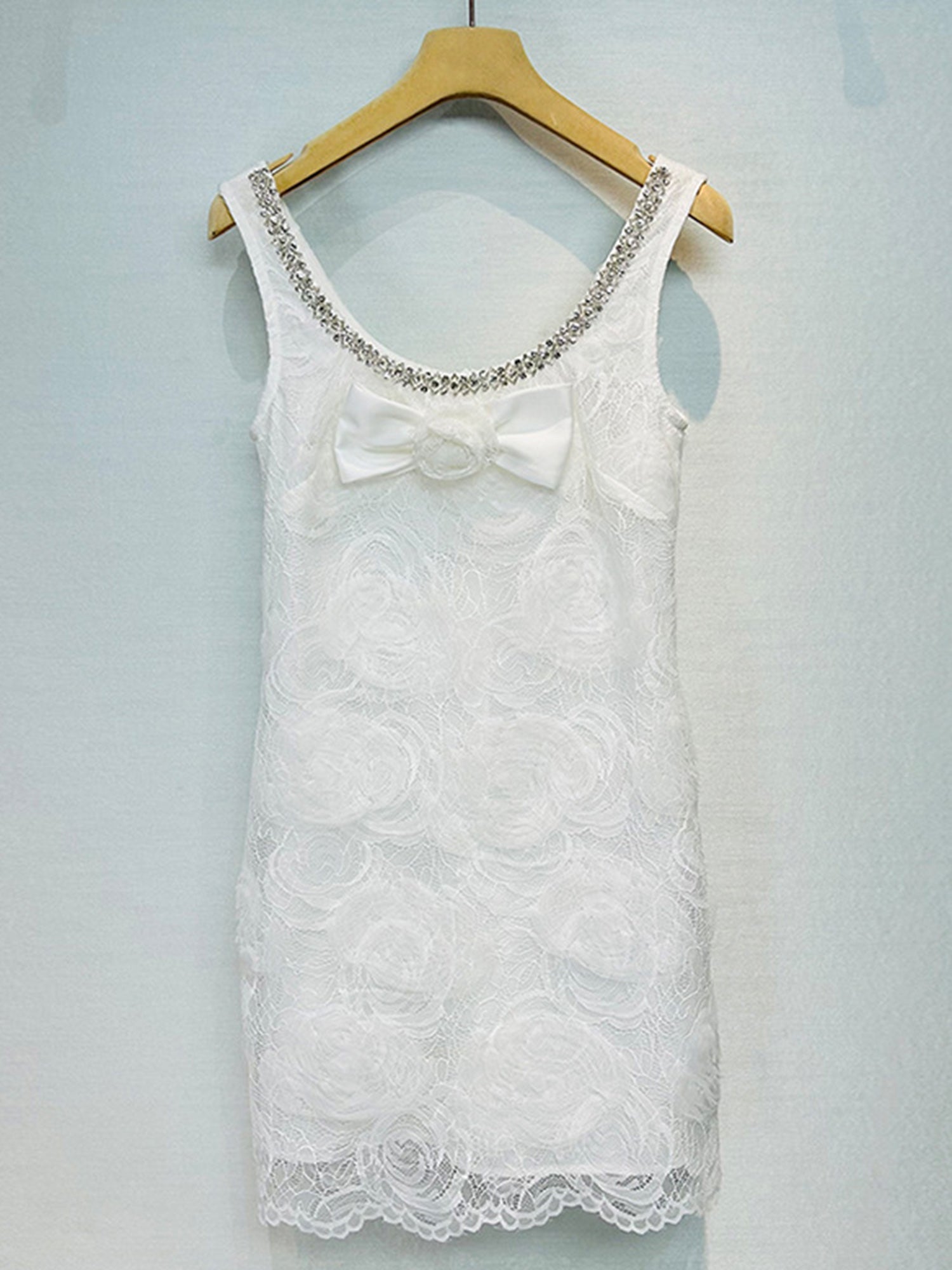 Square Collar Patchwork Diamonds Short Dress - SISPELL