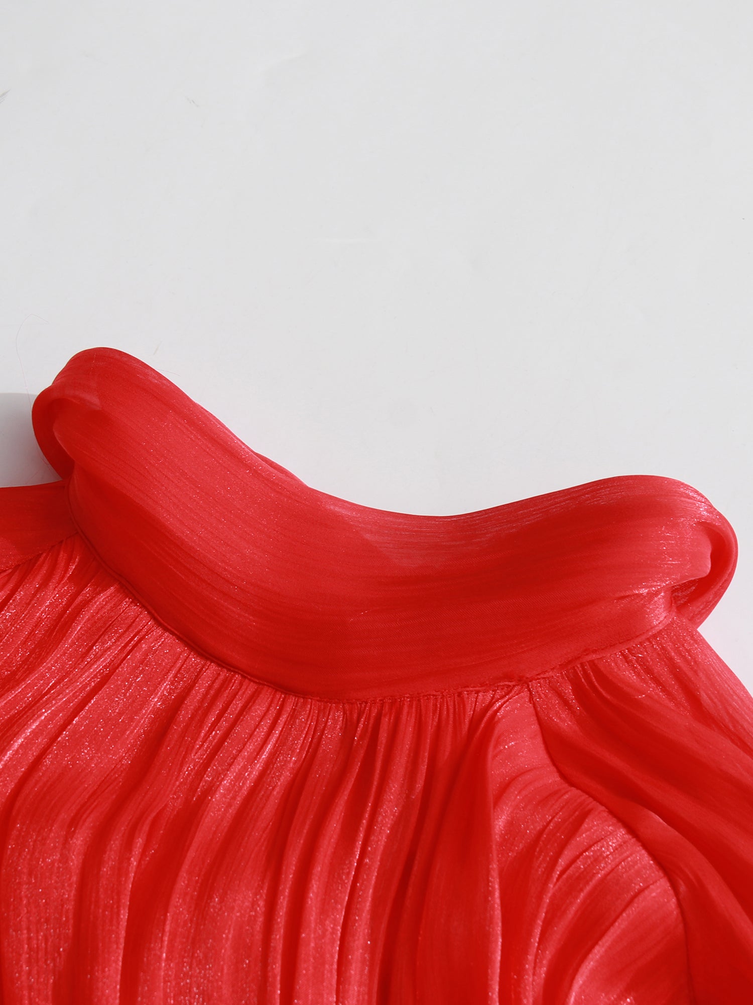 Statement Red Ruffled Maxi Dress with Bow Neck and Tie Cuffs - SISPELL