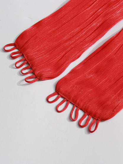 Statement Red Ruffled Maxi Dress with Bow Neck and Tie Cuffs - SISPELL