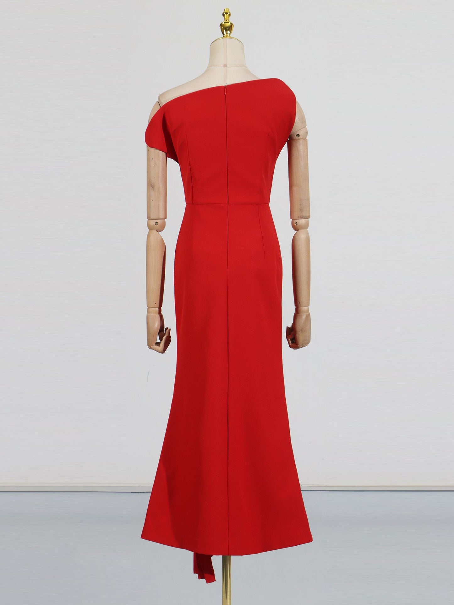 Stunning One - Shoulder Pleated Red Maxi Dress - SISPELL