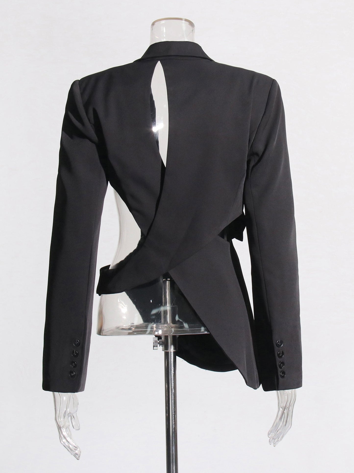 Stylish Black Cut - out Asymmetric Blazer with Belt - SISPELL