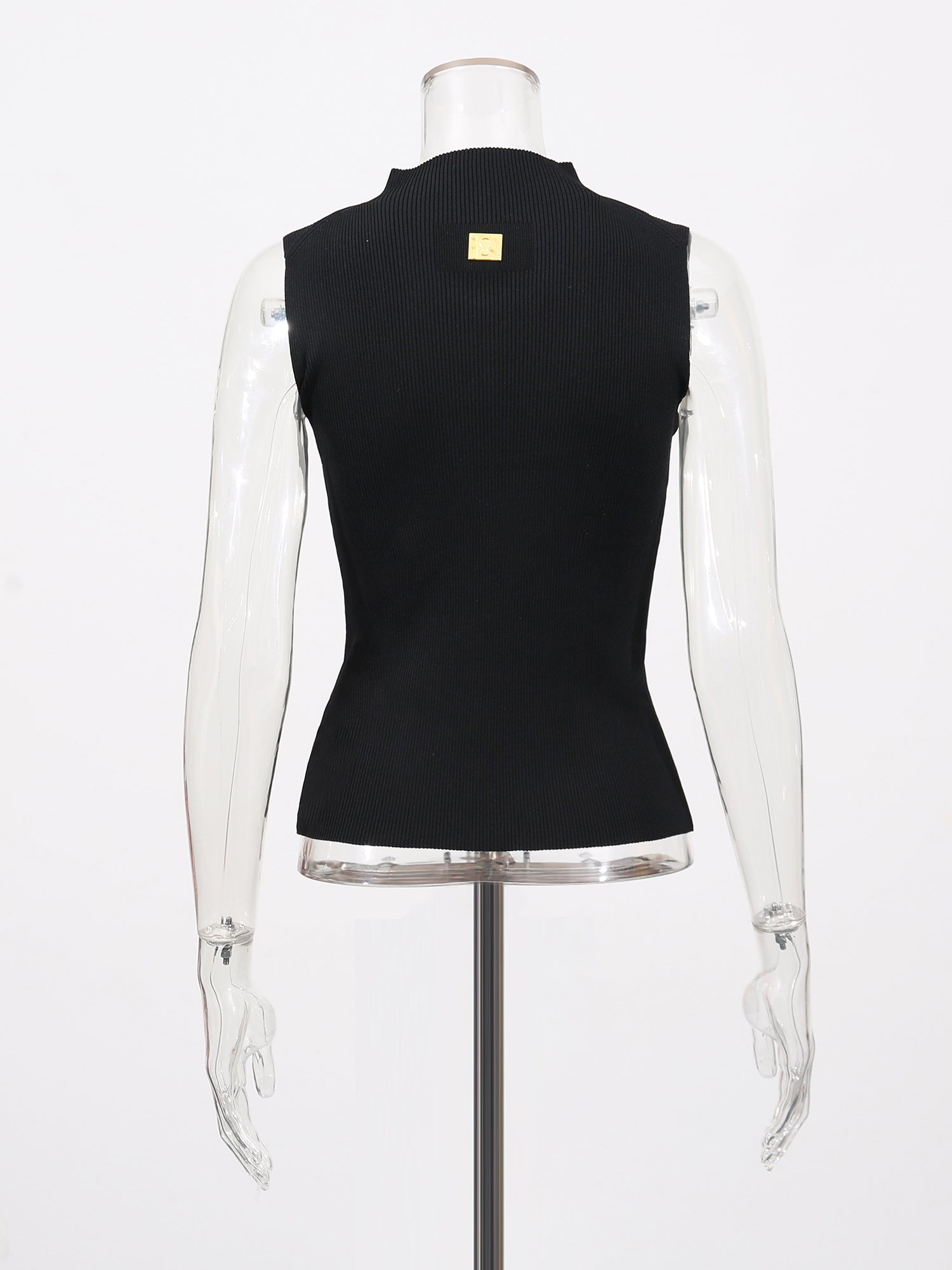 Stylish Black Sleeveless Top with Gold Keyhole Embellishment - SISPELL