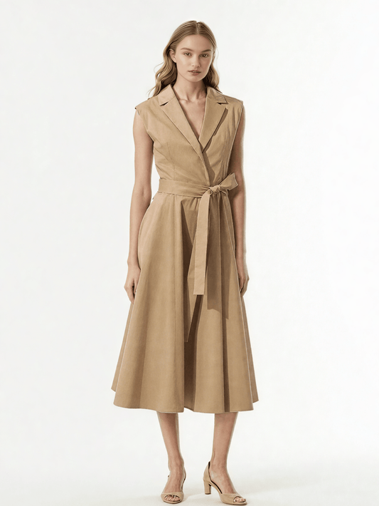 V - neck Solid Sleeveless Long Dress - SISPELL