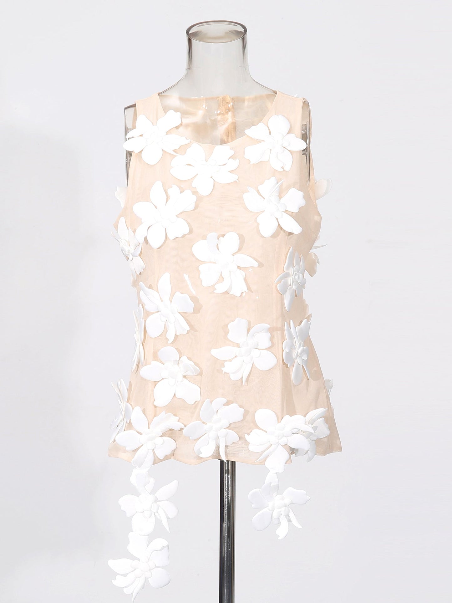White 3D Floral Appliqué Sleeveless Top - SISPELL