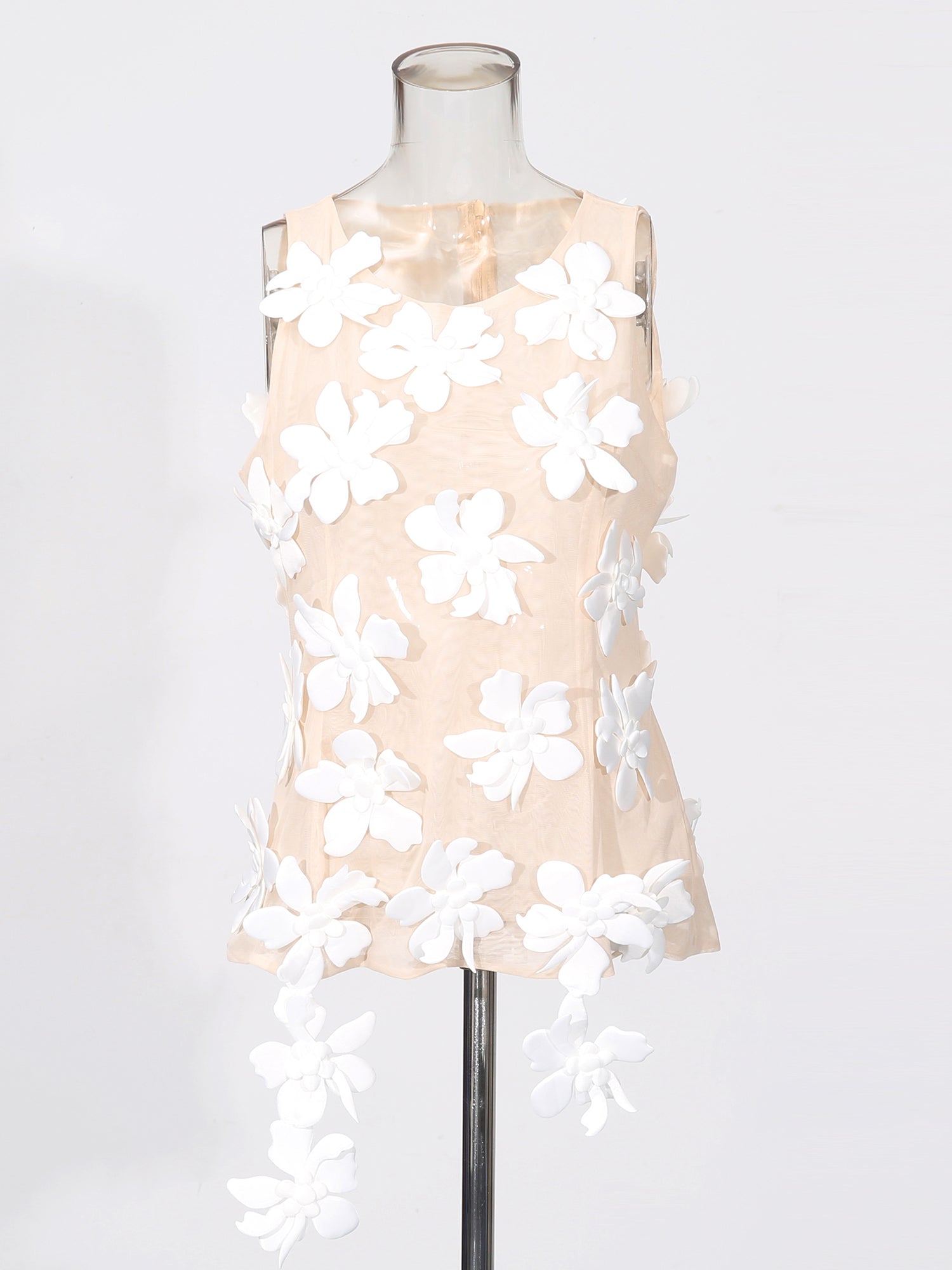 White 3D Floral Appliqué Sleeveless Top - SISPELL