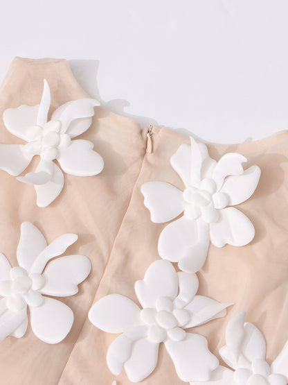 White 3D Floral Appliqué Sleeveless Top - SISPELL