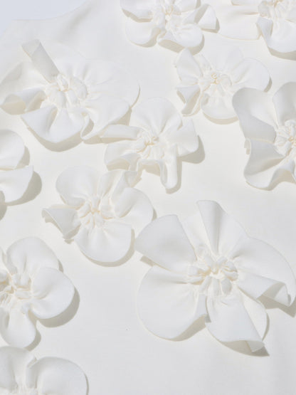 White 3D Floral High Neck Mini Dress - SISPELL