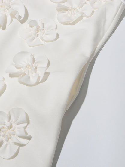 White 3D Floral High Neck Mini Dress - SISPELL